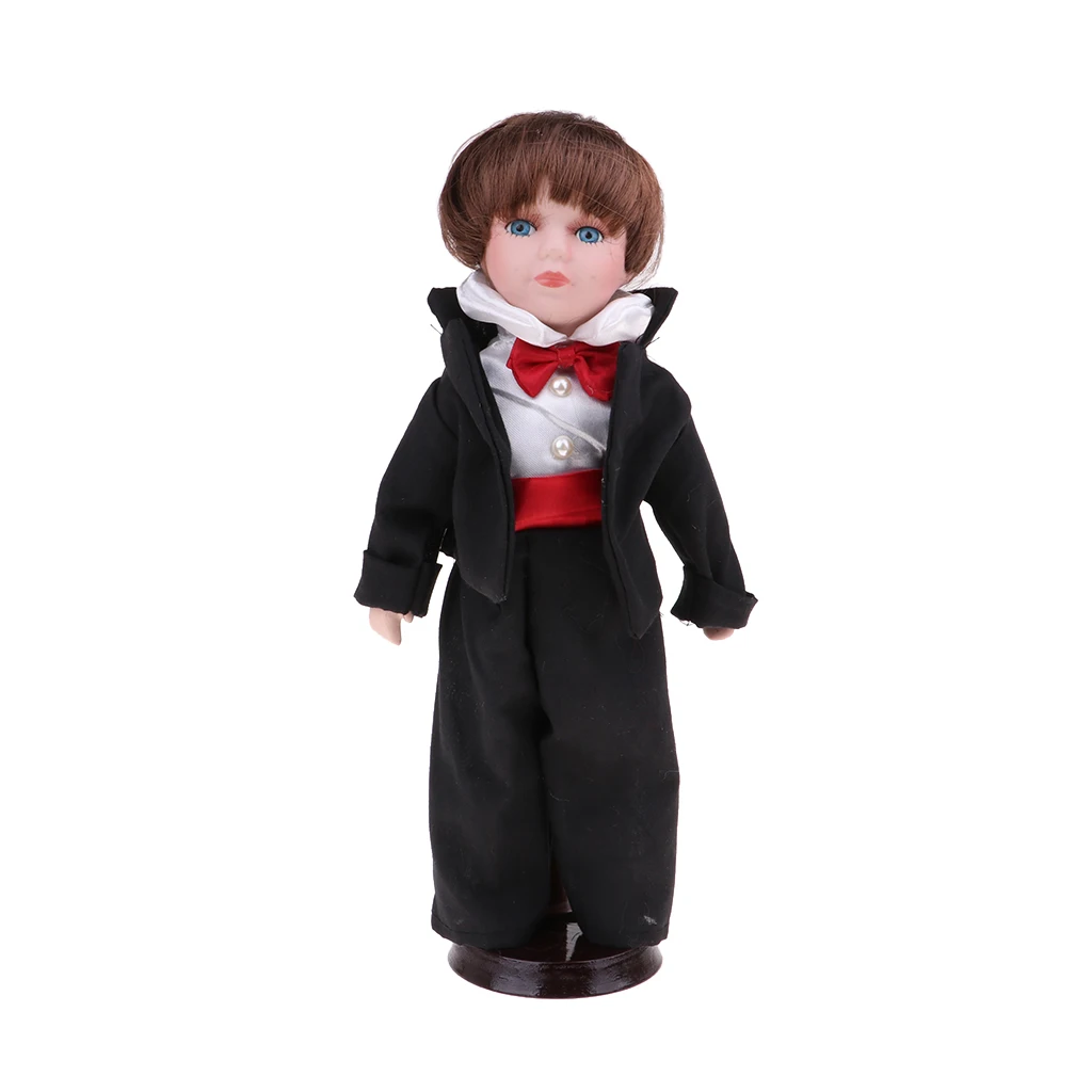 30cm Vintage Porcelain Doll Groom in Wedding Suit, Valentin Gift for Girlfriend, Dollhouse People Display Decor Collection