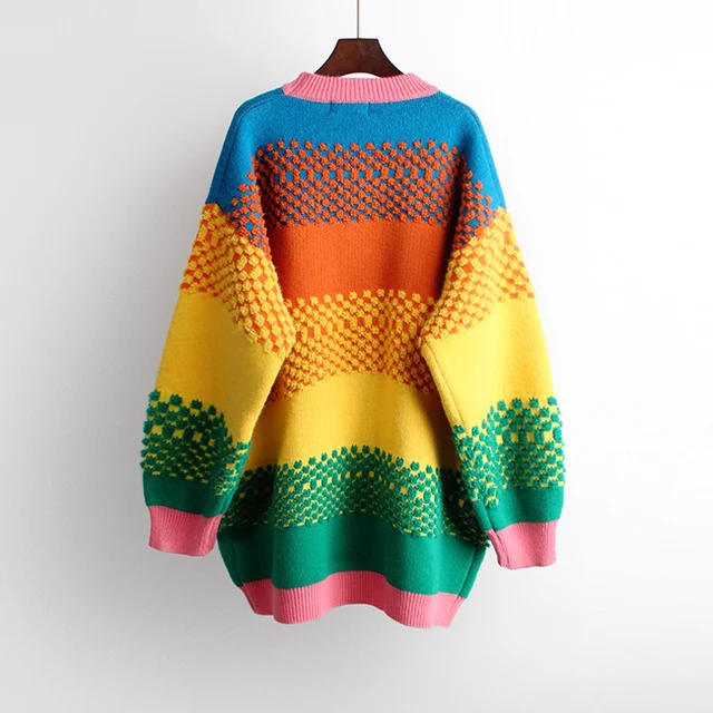 Rainbow Colorful Oversized Knitted Pullover  2