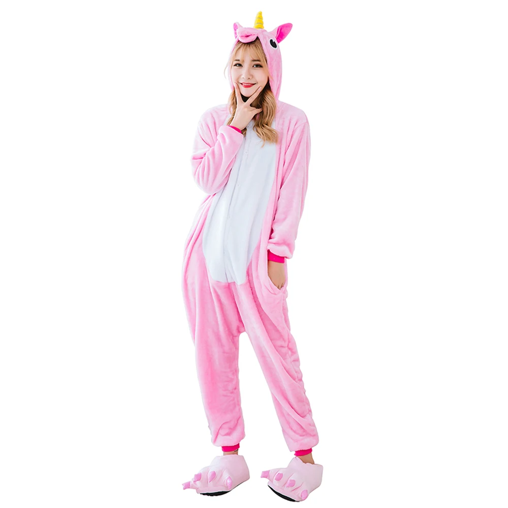 pink Единорог, Onesie, пижамы для взрослых, женские пижамы, пижама, единорог, зимняя одежда для сна, цельный комбинезон для взрослых - Цвет: pink