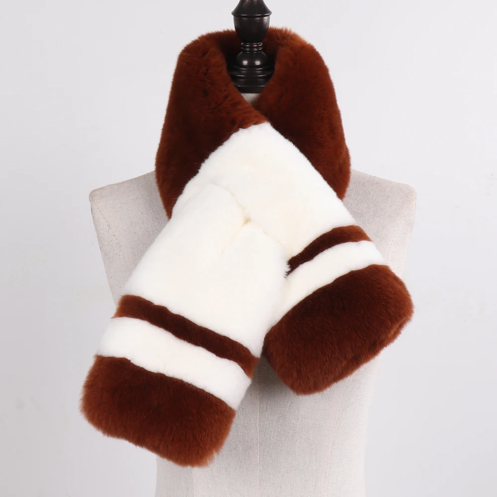 Natural Fur Scarf For Girls Winter Lady Thick Warm Genuine Rex Rabbit Fur Scarves Fashion Women Full Pelt Real Fur Muffles
