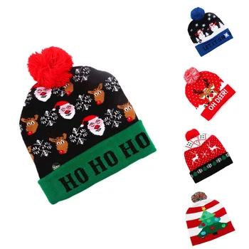 

Children Adult Knitted Christmas Hat Colorful Luminous Knitted Hat (with Button Battery CR2032) Christmas Decorations