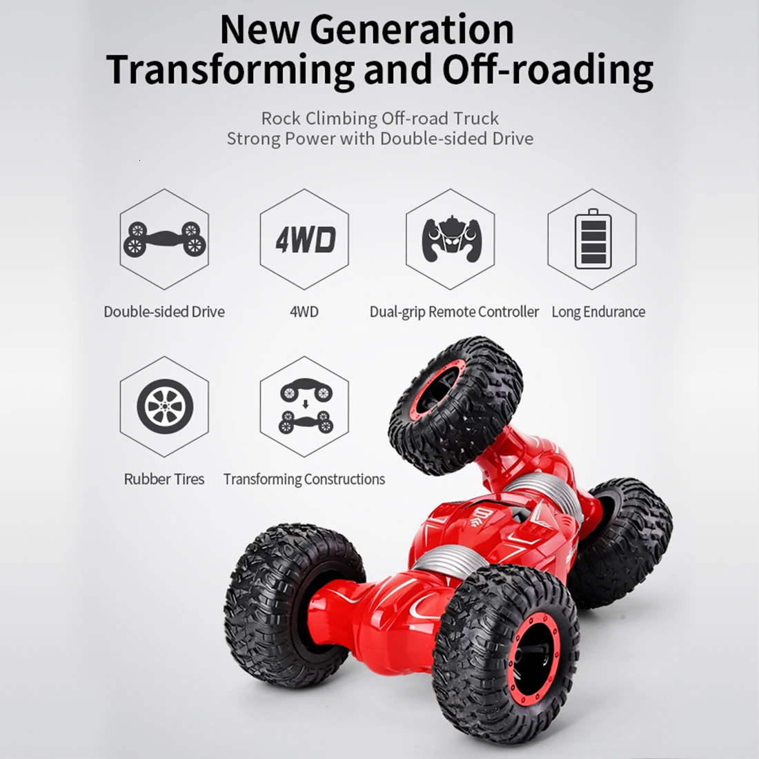 JJRC 1:16 2,4G 4WD двухсторонний RC деформационный трюк автомобиль внедорожный автомобиль высокоскоростной грузовик-красный