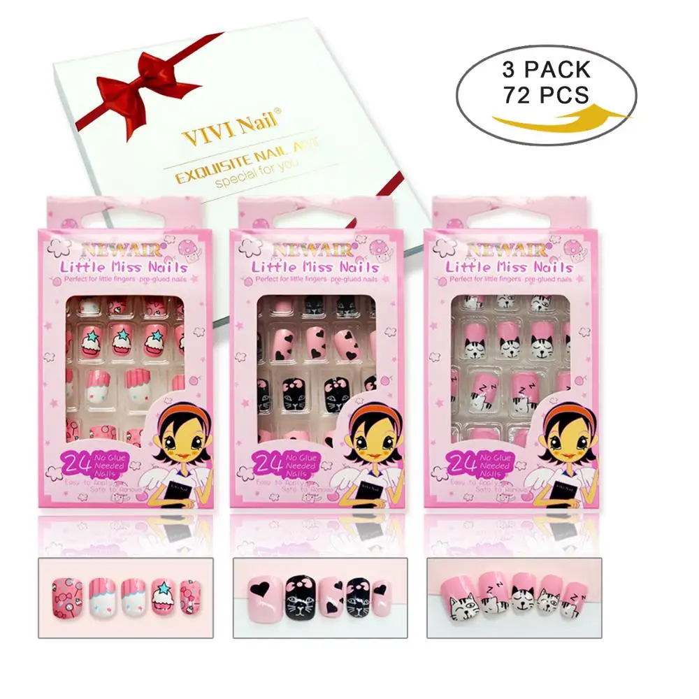 72 шт. накладные ногти для девочек полное покрытие Детские искусственные