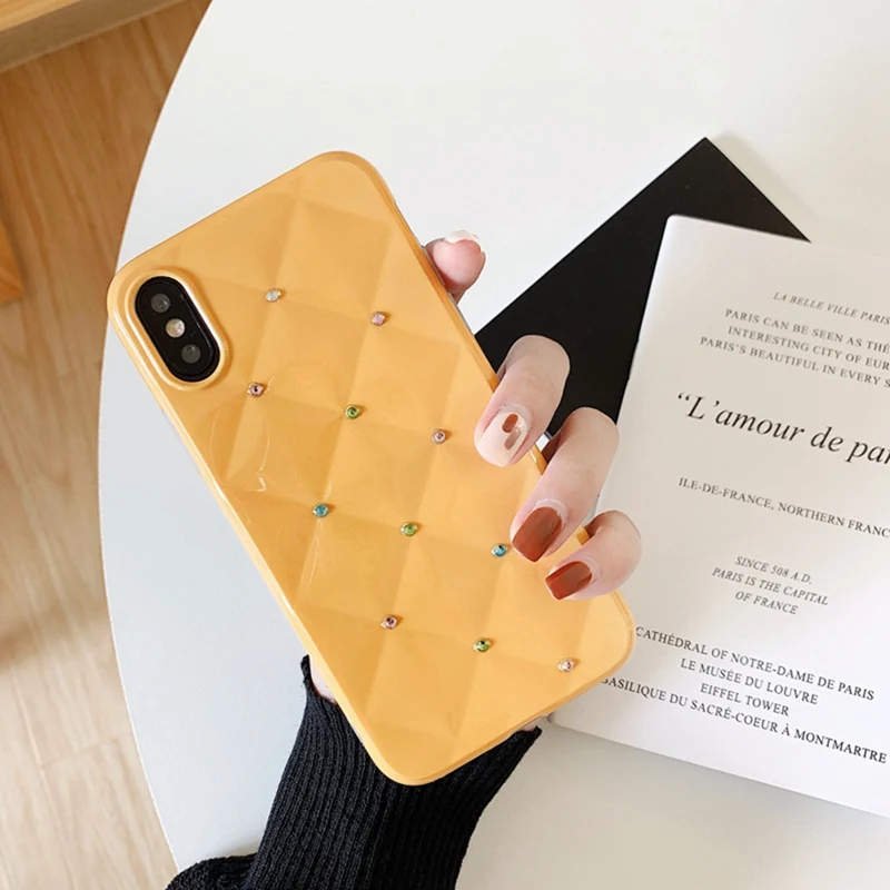 

Rhombus rhinestone yellow all-inclusive anti-drop silicone soft shell for iphone XS Max XS XR X 6 6S 7 8Plus Cover