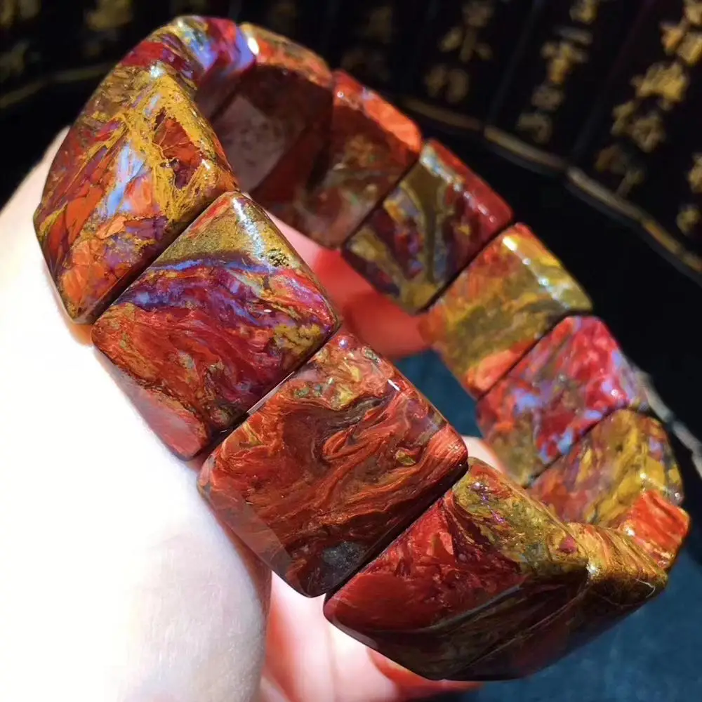 Натуральный Красный бамбийский Pietersite прямоугольный браслет драгоценный камень 20x15 мм бусины для женщин мужчин стрейч Кристалл AAAAA сертификат