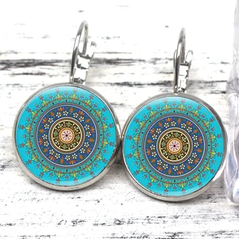 

New Color Vintage Kaleidoscope Mandala Charm Earrings Elegant Sacred Geometry Earrings Simulation Blue Enamel Colorful Modern