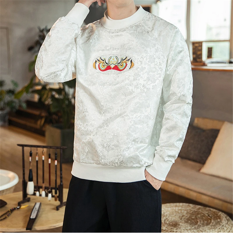 Аниме Crewneck Толстовка мужская вышивка в китайском стиле хлопковая толстовка