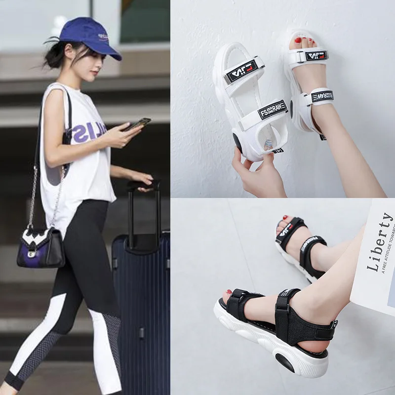 

Velcro Thick Bottomed Sandals Women's Summer 2019 Korean-style New Style Bear Sole Versitile Fashion Sports Students Sandals