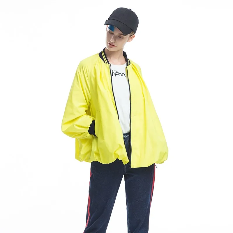 

2019 Autumn Women New Casual Loose Windproof Small Stand Collar Short Jacket Ladies Brief Simple Yellow Coat Baseball Uniform