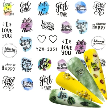

YWK 1 Sheet Stickers On Nails Letter Design Water Sliders Black Abstract Line Image Nail Art Transfer Decal Manicure Tips