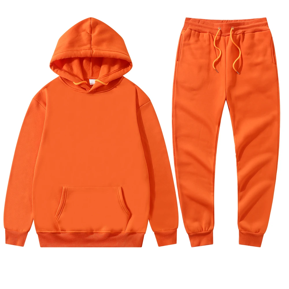 Men Women Tracksuits Fashion Men's Solid Sets Sweatshirts+Pants 2 Pieces Set Spring Autumn Fleece Hooded Sport Jogging Suits