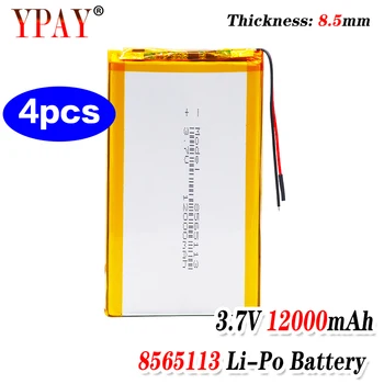 

4pcs 3.7V 12000mAh Lipo Battery 8565113 With PCM For Tablet DVD GPS Medical Device PDA Bluetooth speaker, Digital Camera