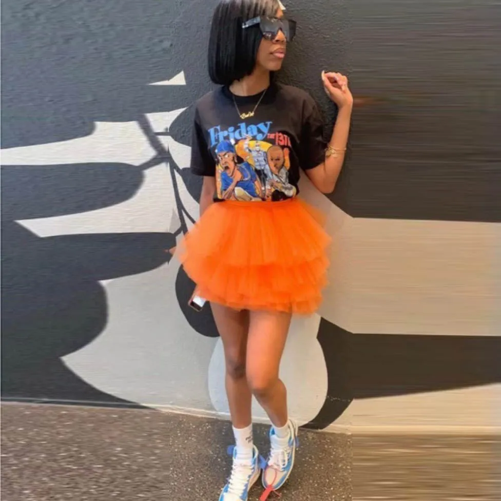 

Orange Mini Tutu Tulle Skirt Sexy Tiered Tulle Short Cocktail Party Skirts Elastic Waist Cheap Custom Made Any colors sizes