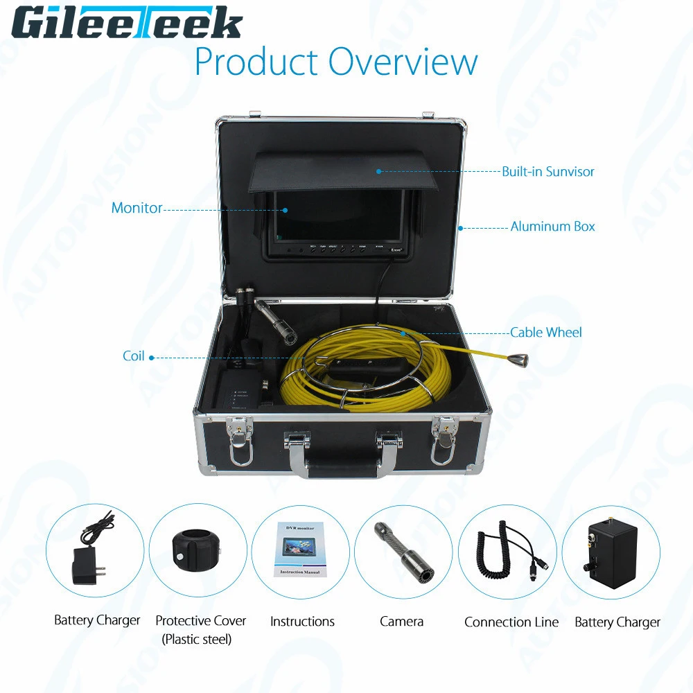 Portable Carry Base IP68 Waterproof Snake Camera 20/30/50m Cable Pipe Inspection Industrial Endoscope with 7inch Monitor WP70 pipeline endoscope with wifi wp70 7inch tft lcd monitor pipe inspection wireless industrial camera dvr portable ip68 waterproof