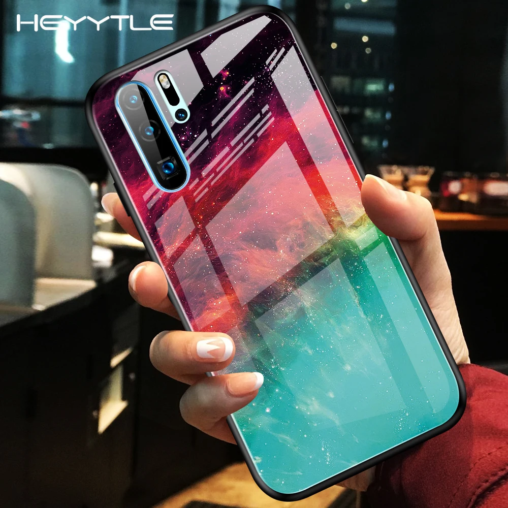 

Heyytle Gradient Tempered Glass Case For Huawei P20 P30 Pro Mate 20 Lite Y6 Starry Sky Case For Honor 20 10i Painted Space Cover