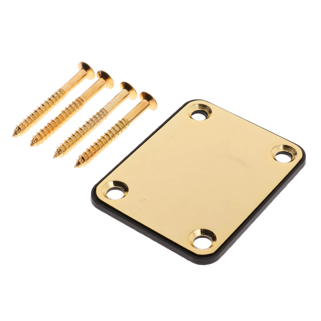 Metal Neck Plate with Screws for Electric Guitar/Electric Bass, Golden