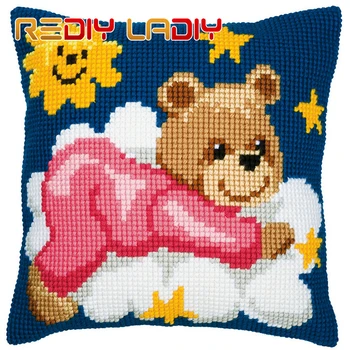 

Cross Stitch Cushion On The Moon Make Your Own Pillow DIY Chunky Cross Stitch Kits Pre-Printed Canvas Acrylic Yarn Pillow Case