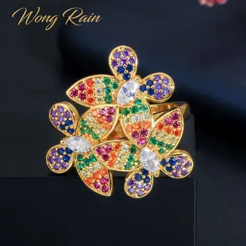 

Wong Rain Bohemian 100% 925 Sterling Silver Spinels Gemstone Wedding Engagement Flower Opening Ring Fine Jewelry Gift Wholesale