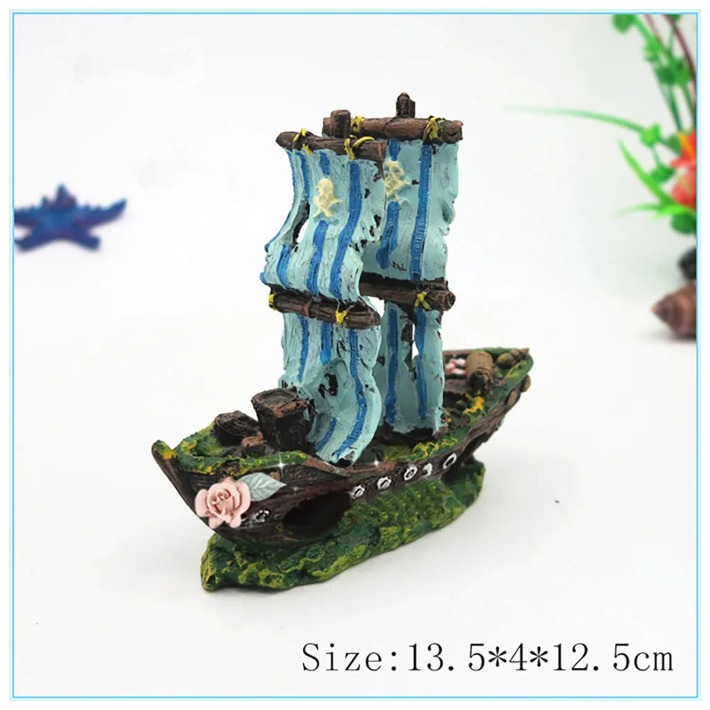 Hot 15*12cm Aquarium Decoration Broken Boat Ship Shape Separated Sunk Fish Tank Decor Wreck Sunk Home Decor Fish& Aquatic