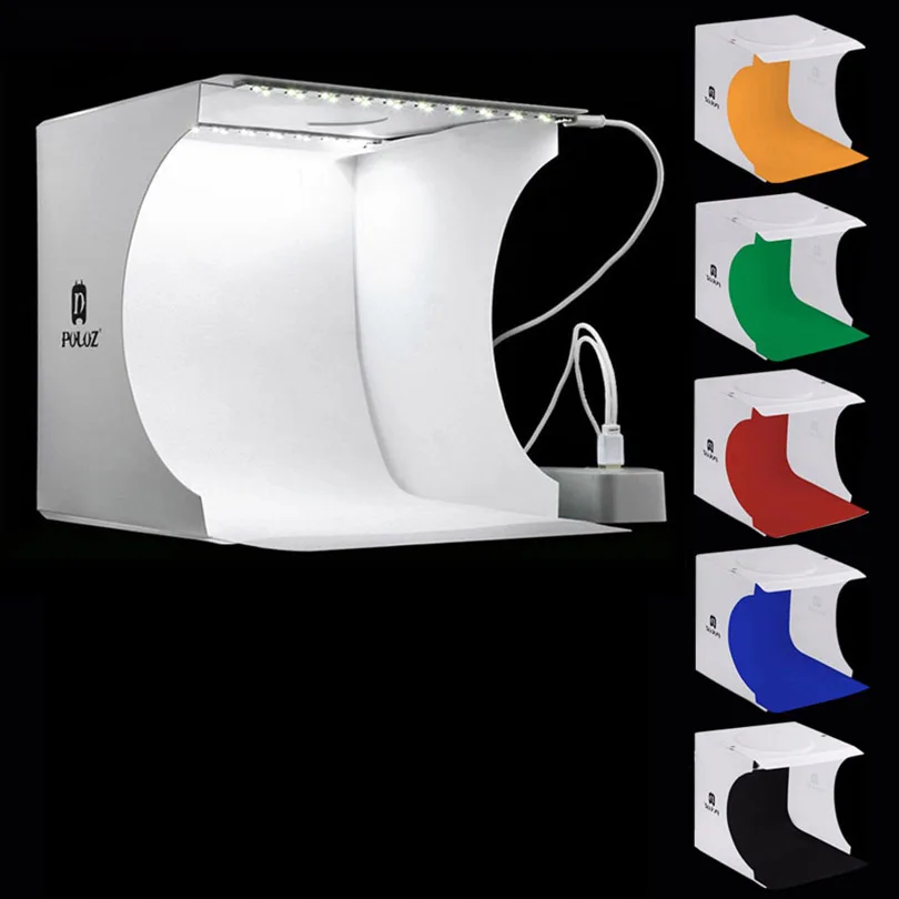 

PULUZ Mini 20*20cm Folding Studio Diffuse Soft Box Lightbox With LED Light Black White Photography 6 Background Photo Studio box