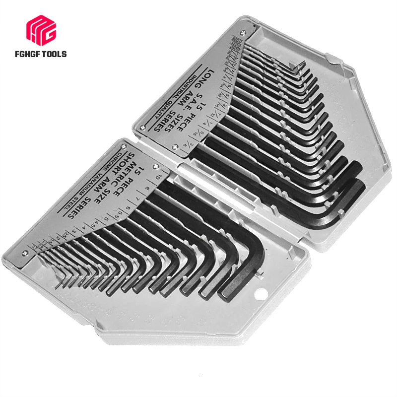 

FGHGF 30pcs/set SAE Universal Hexahedron And Metric Size Hexagonal Wrench Chrome Vanadium Tools