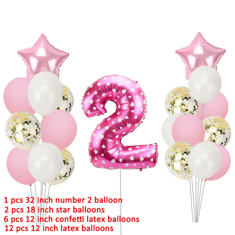 15 шт. розовое золото номер 2 фольги Воздушные шары набор 2-й день рождения украшения для маленьких мальчиков и девочек 2 года счастливый Декор ко дню рождения розовый синий - Цвет: 21pcs gold pink