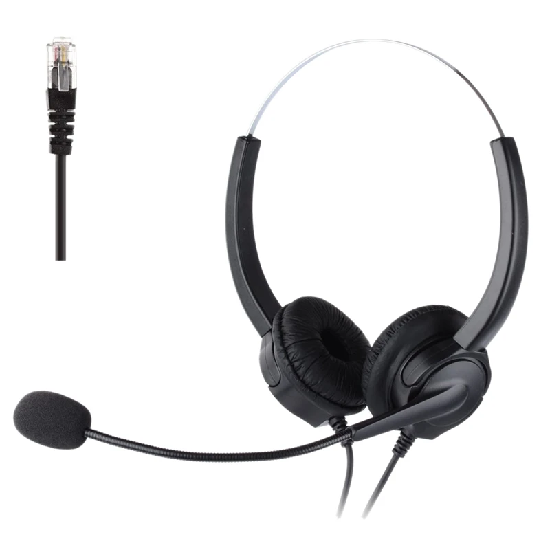 4 Pin RJ9 Hands Free Call Center Noise Cancelling Corded Binaural Headset Headphone with Mic for Desk Telephone