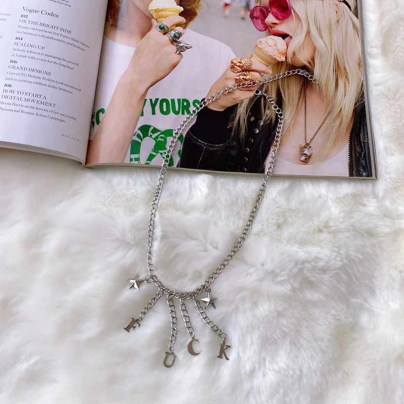 Готическое ожерелье-чокер в стиле панк для девочек, женское ожерелье с 26 буквами «сделай сам», ожерелье в стиле Харадзюку, цепочка из нержавеющей стали, ожерелье для женщин
