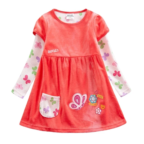 Платье с длинными рукавами для девочек с рисунком единорога; одежда для маленьких девочек; хлопковая вышитая фигура; детское платье; осеннее платье; LH3660 - Цвет: F7139 orange