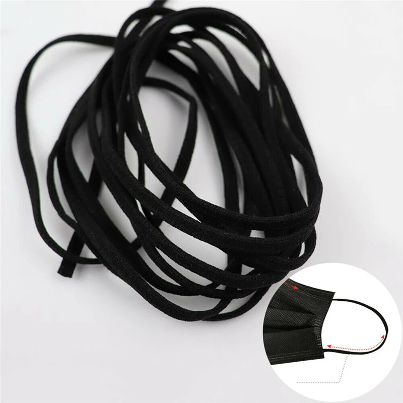 3mm Black Mask Elastic Band Rubber Rope Ear Hanging Rope Round Adjustable Handmade Soft Elastic Sewing Mask Garment Accessories
