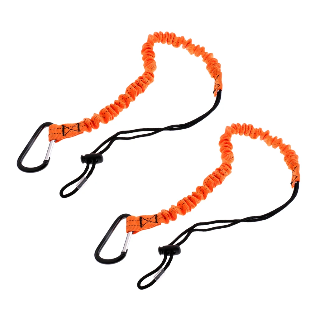 Deluxe 43 inch Elastic Paddle Leash Fishing Rod Safety Cord Tether with Carabiner For Kayak Canoe Boat, Set of 2