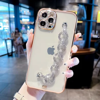 Plating Transparent Camera Glitter Diamond Bracelet Phone Case for iphone 13 11 12 Pro Max MiNi XR X XS 7 8 plus SE Soft Cover 1