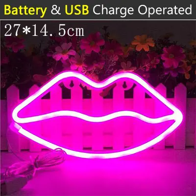 Lips - Pink Неоновый светильник с розовыми и красными губами, светодиодный неоновый знак USB/на батарейках для дома, свадьбы, Дня Святого Валентина, Настенный декор, неоновый - Испускаемый цвет: Lips - Pink