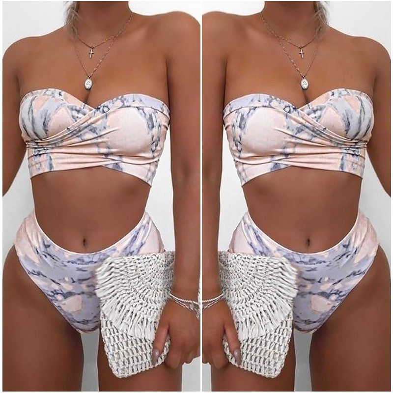 

2020 Bikini Set Push Up Bikini Set Bra Padded Swimwear Lady Strapless Swimsuit High Waist Swim Suit Beachwear Biquini