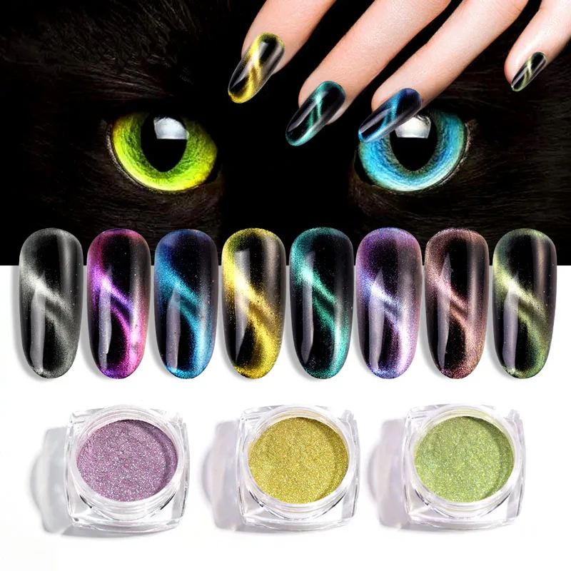 

Eyes Dancing Cat Eye Nail Mirror Glitter Powder Metallic Nails Art Gel Polishing Chrome 3D Magnetic Pigment Dust Decorations