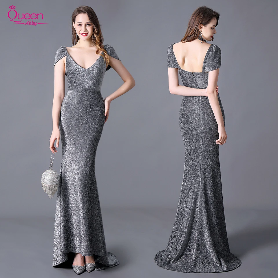 

Evening Dress Mermaid V-neck Long Elegant V-neck Zipper Back with Sweep Train Floor-length Evening Gowns Sequin 2020 New