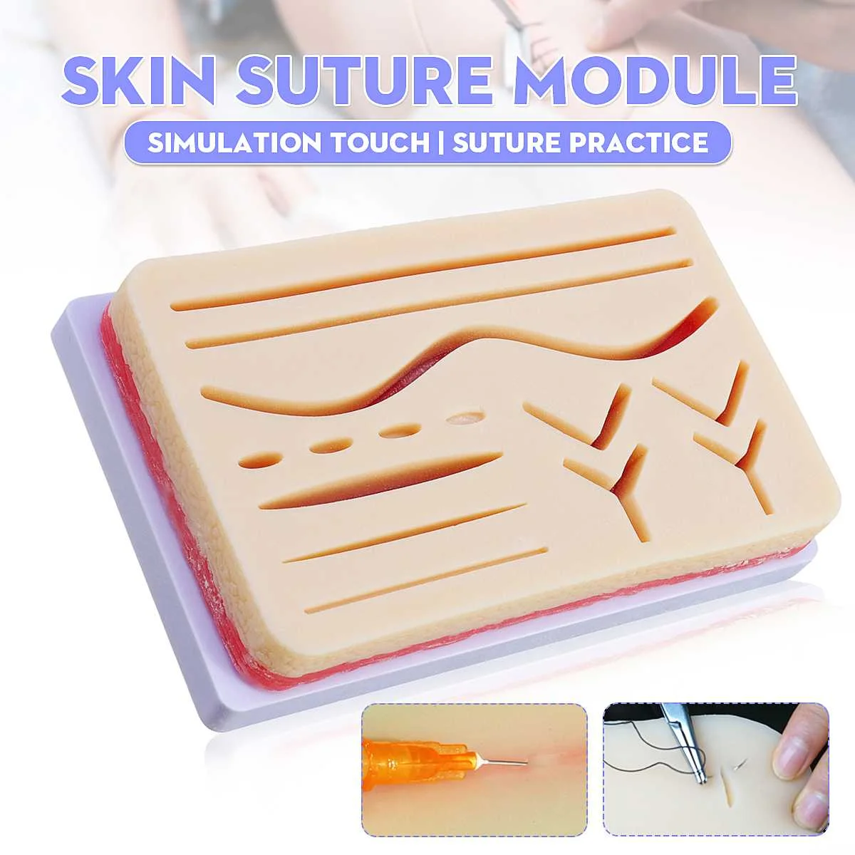 

Skin Suture Practice Pad Medical Silicone Suture Wound Module Simulated Skins Traumatic Incision Simulation Training 18x10x2.8cm
