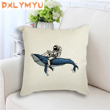 as picture Throw Pillow Case Black White Astronaut Rocket Moon Bicycle Printed Cushion Cover for Sofa Linen Cotton Pillow Covers - Цвет: as picture