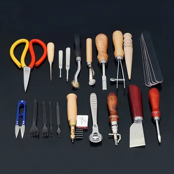 

20 pieces Leather Craft Tools Kit Hand Sewing Stitching Punch Carving Set Accessories DIY