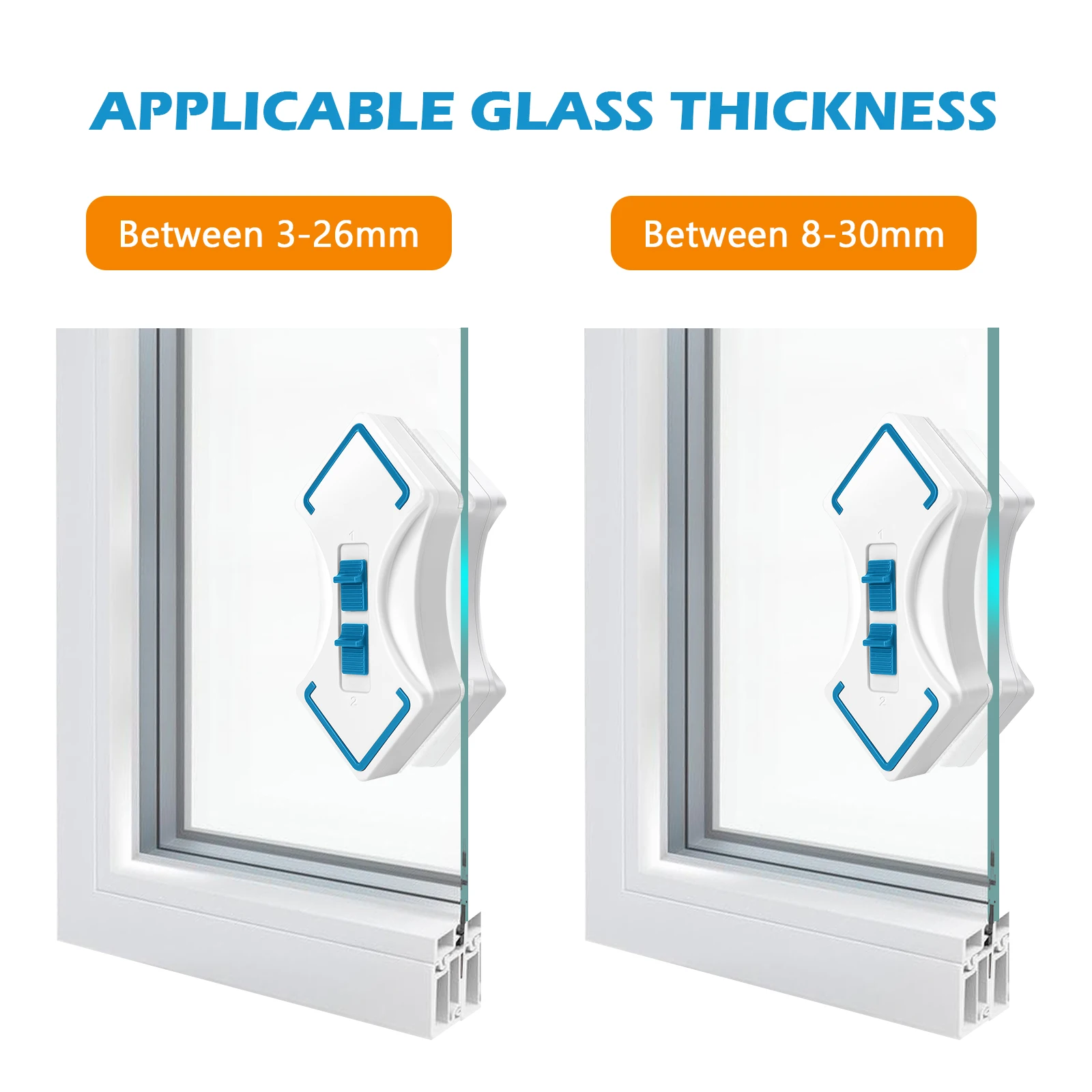 Magnetic Glass Wiper Adjustable Double Sided Cleaning Tool with Safety Rope for Indoor Outdoor 21cm 3-30mm Glass Window Cleaner