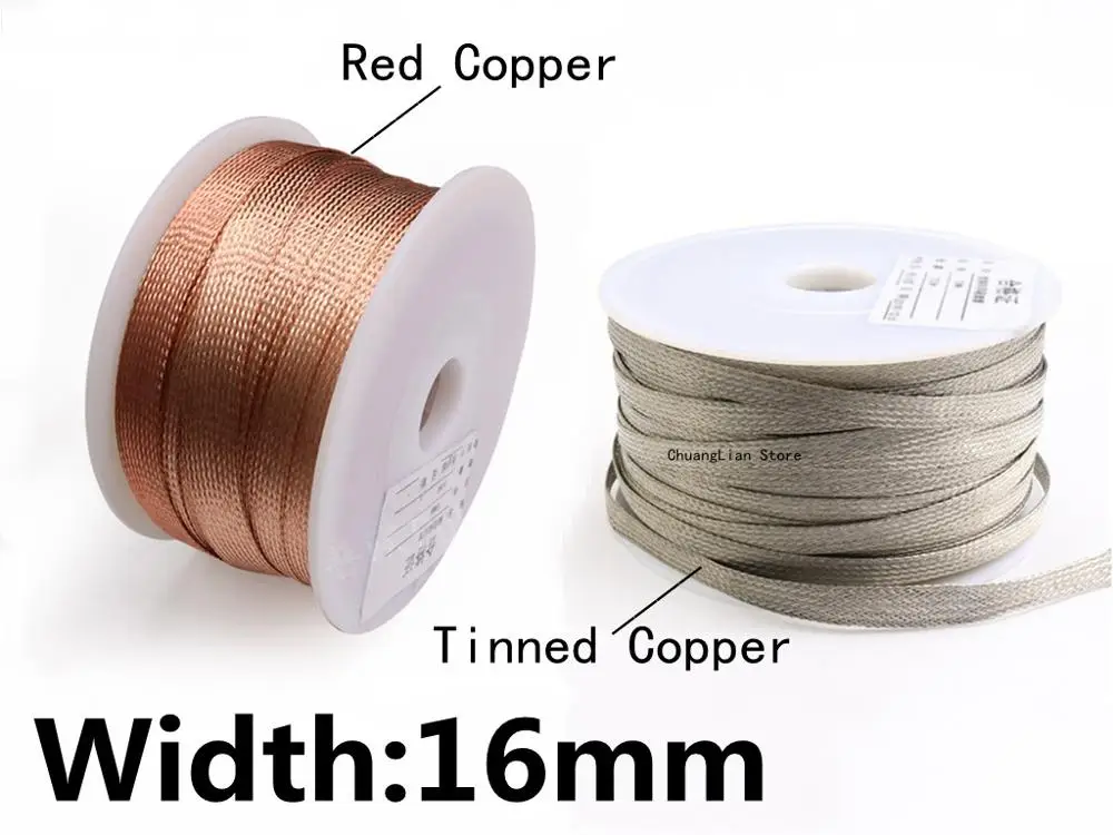 

16mm Tinned Plating Copper Braided Sleeve Metal Sheath Anti Interference Screening Audio Speaker Wire Wrap Signal Cable Shielded