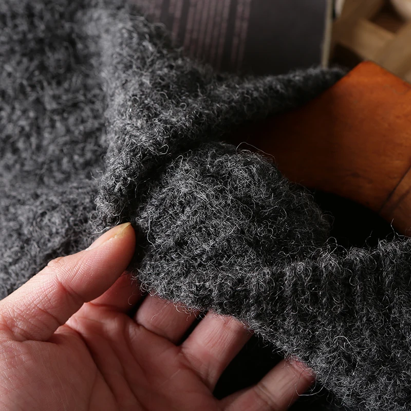 Wool Mohair Men Pullover Autumn Winter Thickening Warm Knitting Sweater Round Neck Raglan Sleeve Solid Long-Sleeve Casual Tops 6