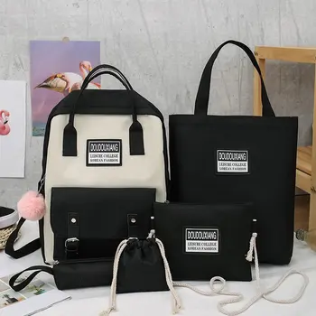 

5 Piece Set High School Bags for Teenage Girls 2020 Canvas Travel Backpack Women Bookbags Teen Student Schoolbag Bolsas Escolar