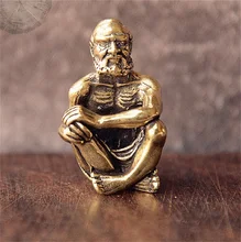 Solid Brass Sitting Ascetic Monk Figurines Ornaments Pure Copper Buddha Statue Model Statue Miniatures Desk Decorations Vintage