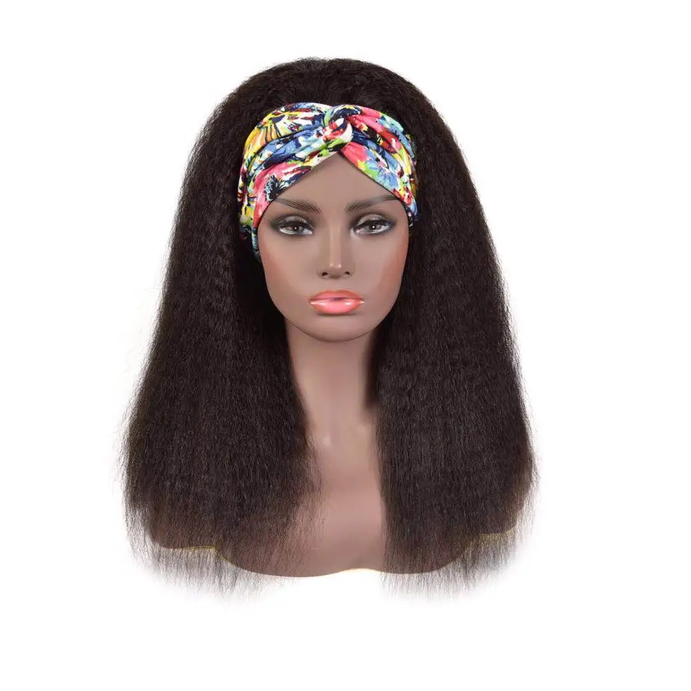 Yaki Kinky Straight Headbands Wigs Human Hair For Black Women 200% Density Remy With Random Gift Natural Color