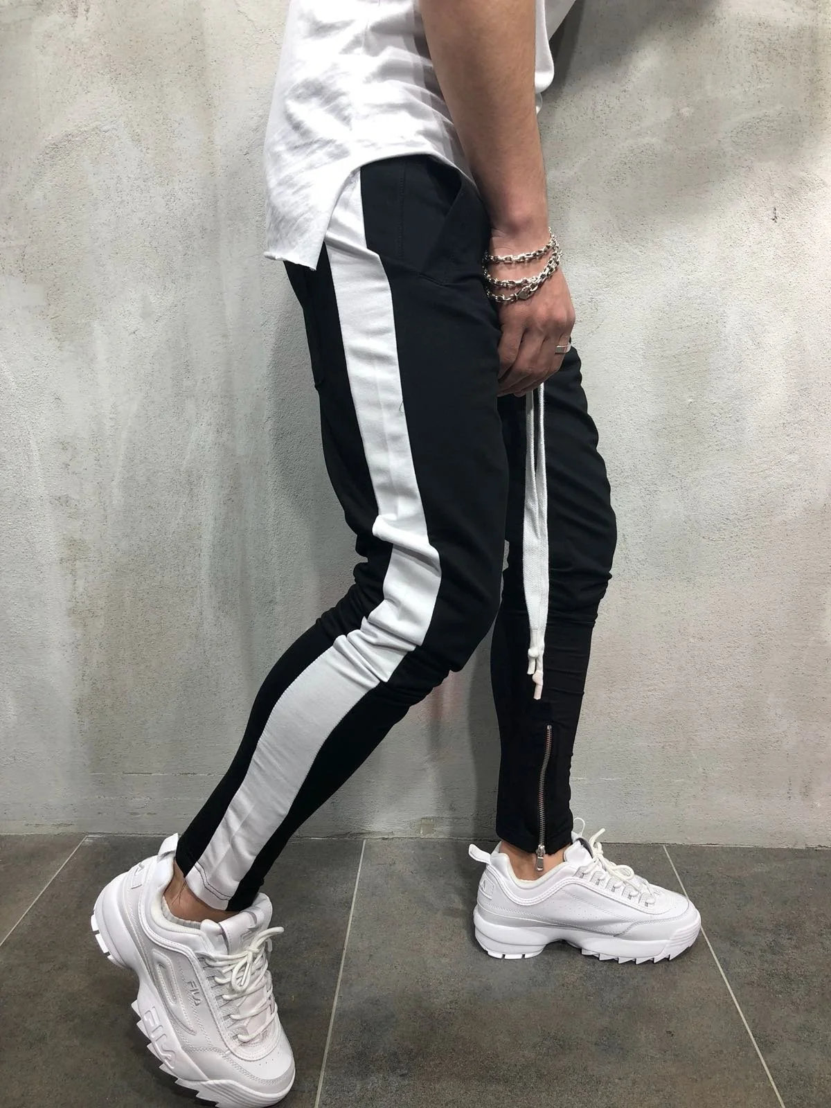 mens pants with side stripe