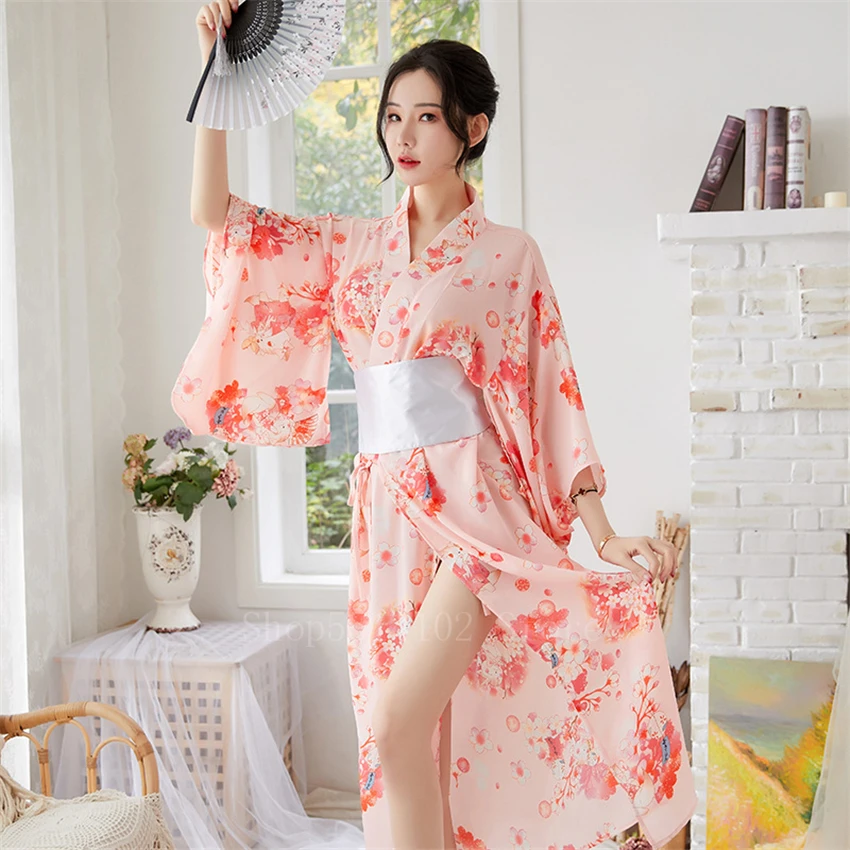 Японское кимоно для девушек Сакура платье Оби женщин Kawaii Yukata сексуальное длинное