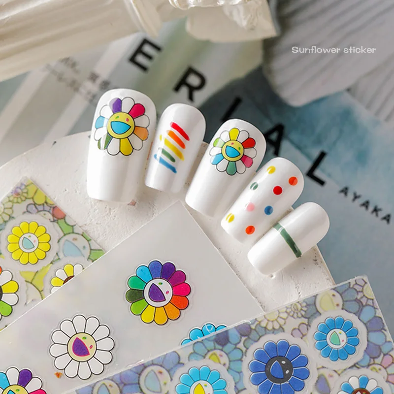 Новое поступление 3D наклейки для ногтей Красочные Happy Sunflower клейкие украшения