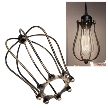 

1pc Retro Metal Pendant Trouble Light Bulbs Wire Cage Ceiling Hanging Lamp Shade