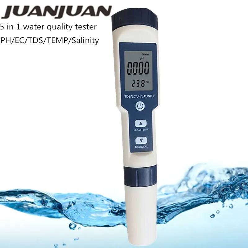 

Digital PH Tester TDS EC Temp Salinity Meter 5 in1 Salinometer TDS EC Meters Thermometer Water Quantity Test Tool 30% Off